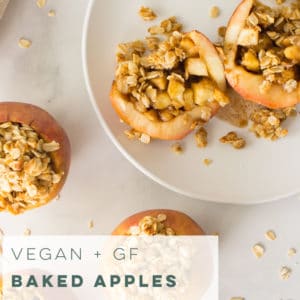 Vegan and GF baked apples are PERFECT for apple season! Healthy and easy to make, this dessert recipe is the BEST! #vegan #glutenfree #healthydessert #bakedapples #fallrecipes #veganthanksgiving #apples | Mindful Avocado