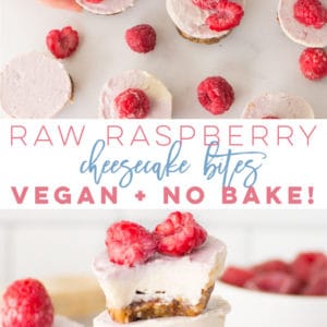 Raspberry Raw Cheesecake Bites -- These vegan and gluten-free bite-sized "cheesecakes" are so delicious and easy to make! A date and nut base with creamy cashew, coconut milk, and raspberry filling, you can feed your sweet tooth with this healthy recipe! #vegan #glutenfree #paleo #vegandessert #raw #raspberrycheesecake #healthy | mindfulavocado