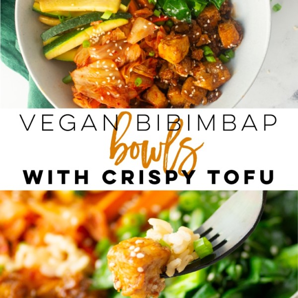 Vegan Bibimbap Bowls -- This vegan and gluten-free bibimbap bowl recipe is a healthy option for lunch or dinner! Packed with brown rice, vegetables, tofu, and a spicy Korean sauce. You can get so creative with all the toppings and protein combinations! #vegandinner #veganlunch #healthy #cleaneating #asianfood #vegetarian #bibimbap | Mindful Avocado