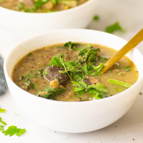 Lentil Leek Soup with Mushrooms and Kale - Mindful Avocado