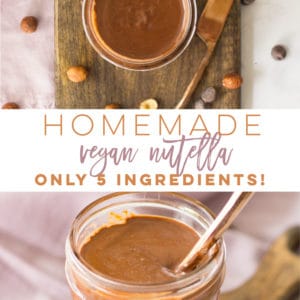 Homemade Nutella Recipe -- Try this easy homemade vegan Nutella with only 5 ingredients for a healthier sweet spread! Made with nothing but NATURAL and HEALTHY ingredients, this plant-based spread is perfect for breakfast on toast, overnight oats, or as a snack! #vegan #vegetarian #glutenfree #nutella #chocolate #hazelnuts #dessert #healthy | mindfulavocado