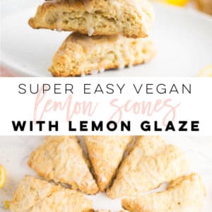Vegan Lemon Scones -- It only takes a few ingredients to make these scones for an easy brunch recipe. Vegan scones drizzled with a lemon glaze make the perfect breakfast treat! #healthy #veganbreakfast #brunch #mothersday #easter #baking - mindfulavocado