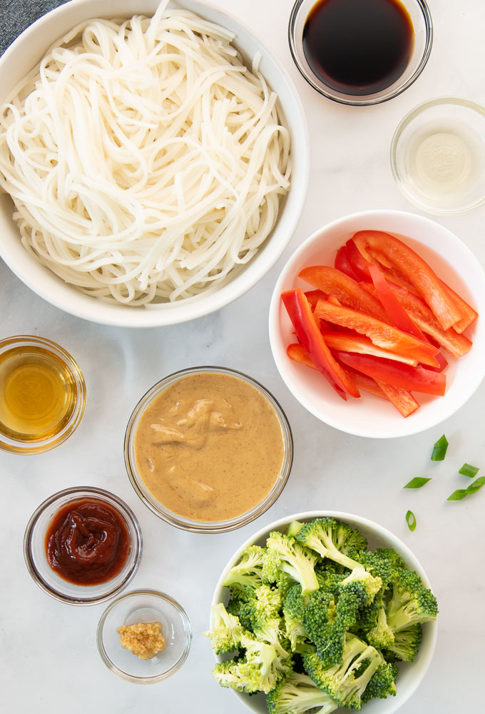 ingredients for vegan peanut noodles