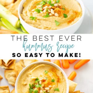 This hummus is so easy to make and tastes WAY better than the store-bought stuff. Chickpeas, tahini, and lemon juice are the prime ingredients in making this Mediterranean dip. Naturally vegan, gluten-free, and delicious. #vegan #vegetarian #glutenfree #healthy #cleaneating #snack #side #healthy | mindfulavocado