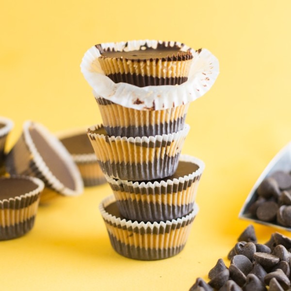 stack of vegan homemade chocolate peanut butter cups