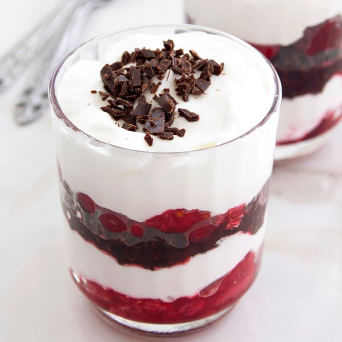 chocolate trifle with coconut and berries