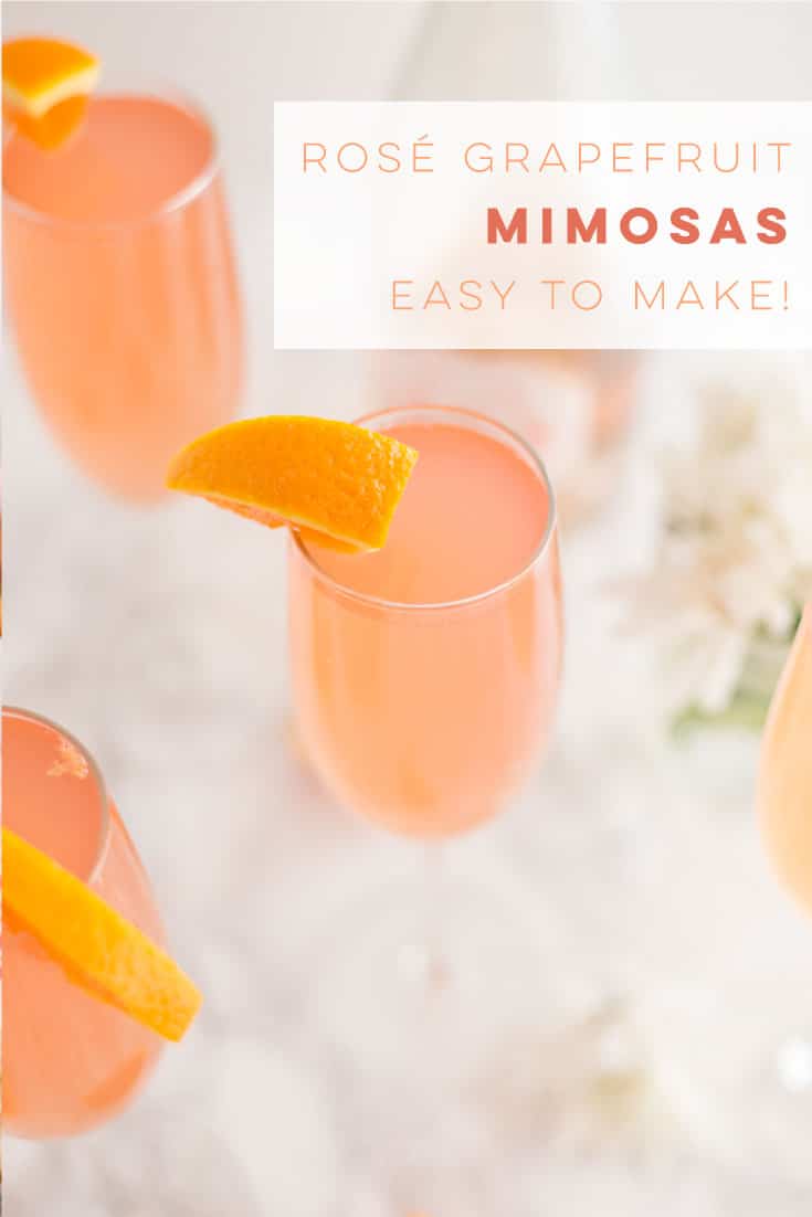 This grapefruit rose mimosa recipe will take your brunch to the next level! Rosé and grapefruit combined to make the beautiful pink drink. Perfect for bridal showers or baby showers! #brunch #spring #cocktail #mimosa - mindfulavocado