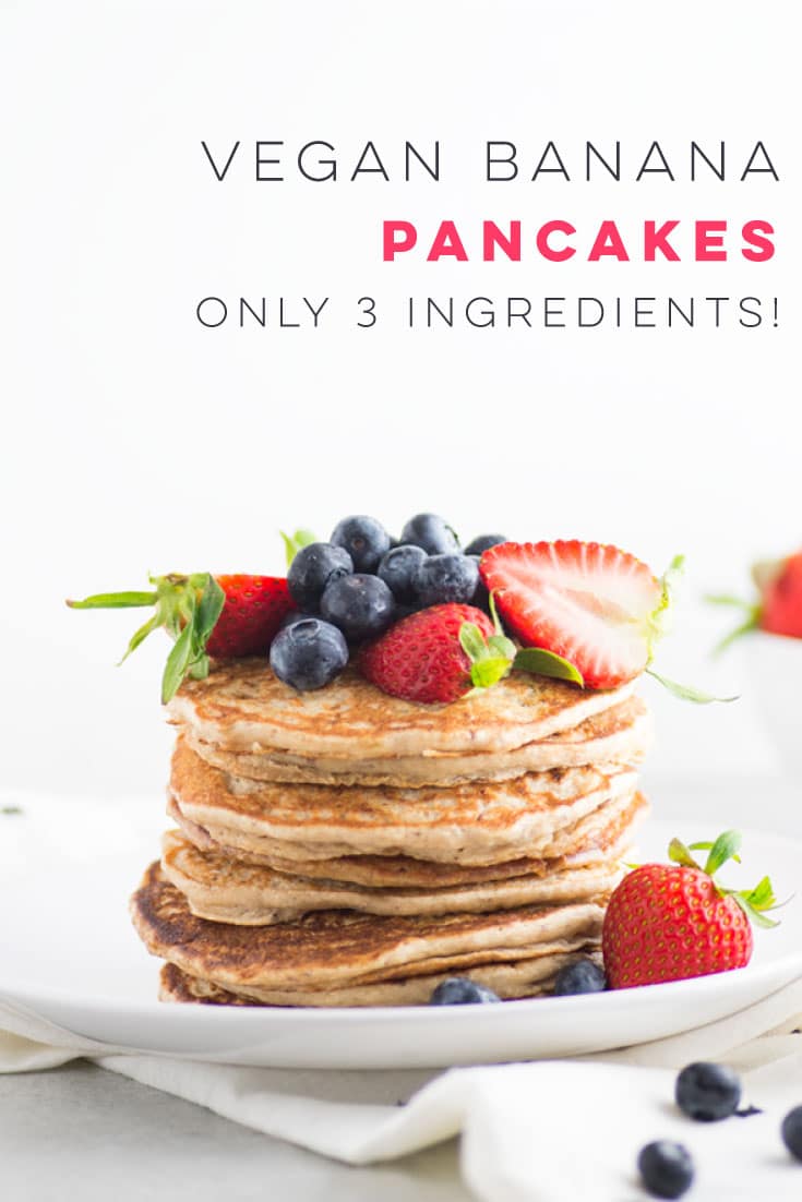 Vegan banana pancakes that only require 3 ingredients! Almond milk, pancake mix, and mashed bananas are all it takes to create these healthy pancakes. Try this easy pancake recipe for your next breakfast or brunch! #breakfast #brunch #vegan #glutenfree #cleaneating #healthy #plantbased - mindfulavocado