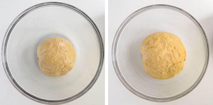 yeast dough rising before and after