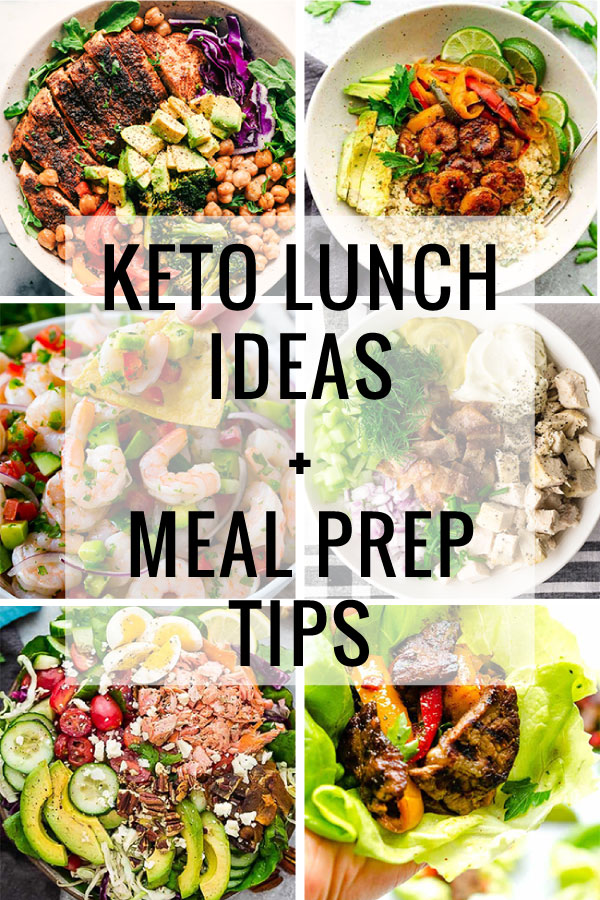 Collage of Keto Lunch Ideas and Meal Prep Tips