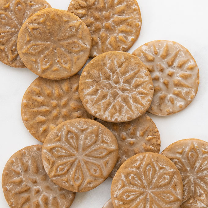 vegan gingerbread cookies with decorative cookie stamp