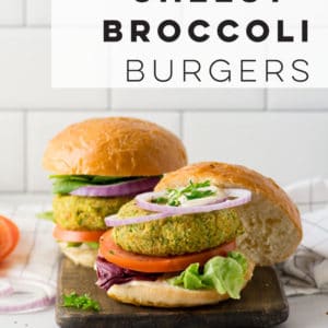 "Cheese" Broccoli Vegan Burgers -- These vegan burgers are loaded with flavor and nutritious ingredients. Better yet, the ingredient list is short and they can be put together just shy of 30 minutes. #vegan #glutenfree #veggieburgers #dinner #healthy | Mindful Avocado
