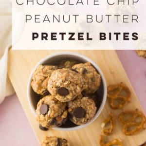 Chocolate Chip Peanut Butter Pretzel Bites -- This healthy energy bites recipe is not only vegan and no bake, but crazy delicious! Oats, chia seeds and sweetener paired with chocolate chips, peanut butter, and pretzels make the most perfect sweet and salty high-protein snack. #nobake #vegan #plantbased #snack #chocolate #peanutbutter #energybites #protein #healthy | Mindful Avocado