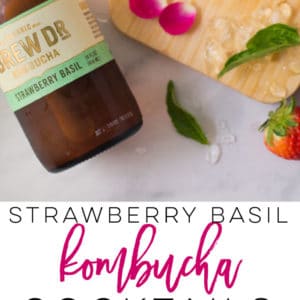 Strawberry Basil Kombucha Cocktail -- Make this easy boozy beverage using fresh strawberries, basil, vodka, sweetener, and kombucha! This healthy drink recipe is a must try! #alcohol #drinks #kombucha | Mindful Avocado