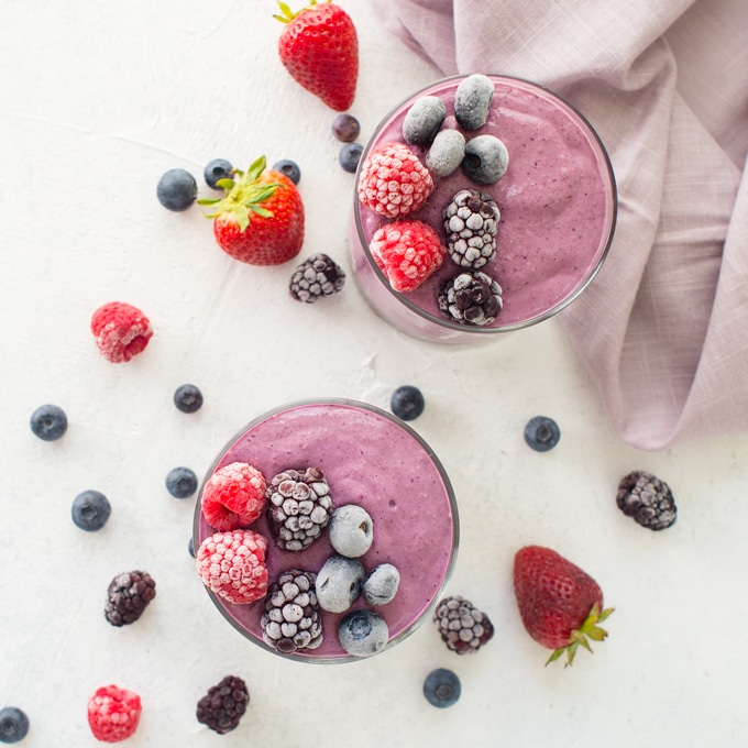 vegan pb and j smoothie with frozen berries