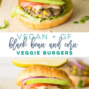 Vegan Black Bean and Corn Burger -- This plant-based and gluten-free veggie burger recipe is full of Mexican flavors! Perfect easy weeknight meal, or a delicious and quick dinner. #veganburger #veggieburger #cornandblackbean #plantbased | Mindful Avocado