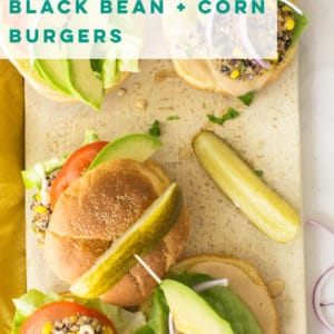 Vegan black bean and corn veggie burger recipe is so easy to make and full of healthy ingredients! Top with your favorite toppings such as avocado, red onion, and tomato, for a delicious dinner. #veggieburger #veganburger #vegandinner #blackbeans #corn | Mindful Avocado