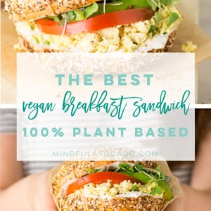 Vegan breakfast sandwich is the BEST savory breakfast recipe! So easy to make and the most comforting meal. #vegan #breakfast #breakfastsandwich #veganbreakfastsandwich #tofuscramble | Mindful Avocado