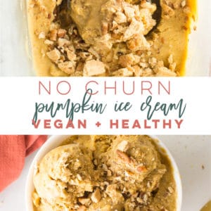 Vegan Pumpkin Nice Cream -- This vegan ice cream recipe is FULL of pumpkin spice flavors! So easy to make and completely dairy-free, this is the BEST Fall dessert recipe! #nicecream #veganicecream #pumpkinspice #nochurnicecream #dairyfree #vegan | Mindful Avocado