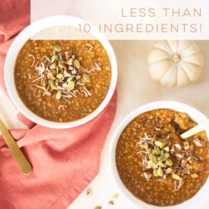 Vegan pumpkin oatmeal that is SO EASY to make and healthy! Canned pumpkin mixed with almond milk, maple syrup, coconut sugar, and seasonings all to create a perfect Fall-approved breakfast. #pumpkin #veganpumpkin #oatmeal #slowcookeroatmeal #instantpotoatmeal #veganbreakfast | Mindful Avocado