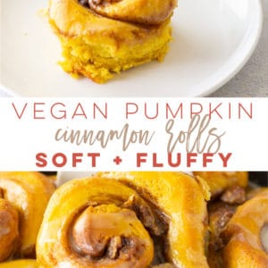 Vegan Pumpkin Cinnamon Rolls -- These homemade cinnamon rolls are easy to make and full of pumpkin spice flavor! Top with a sweet icing for the most comforting, Fall-approved breakfast or brunch. #cinnamonrolls #pumpkinspice #vegancinnamonrolls #Fall #veganbaking | Mindful Avocado