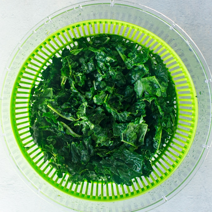 kale in salad spinner