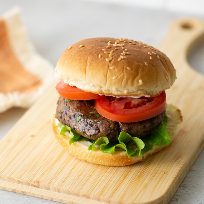 closeup of vegan and gf veggie burger