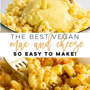 The BEST vegan mac and cheese! -- So EASY to make and so comforting! An amazing cheese sauce made with nutritional yeast, cashews, and cauliflower mixed with macaroni is the best plant-based comfort meal. Topped with buttery breadcrumbs, it's NEXT LEVEL #veganmacandcheese #vegancomfortfood #macandcheese #veganmacaroniandcheese | Mindful Avocado