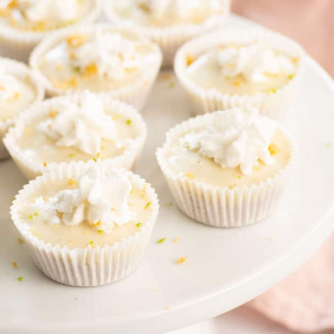 key lime pie bites on a cake stand