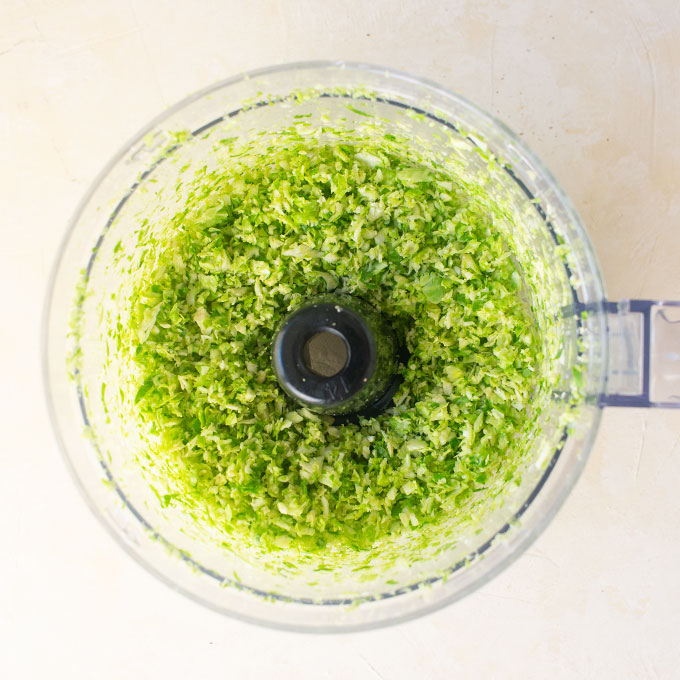 shaved brussel sprouts in food processor
