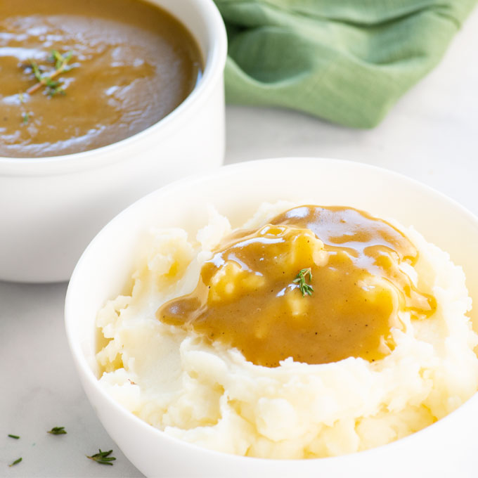 plant based brown gravy with mashed potatoes