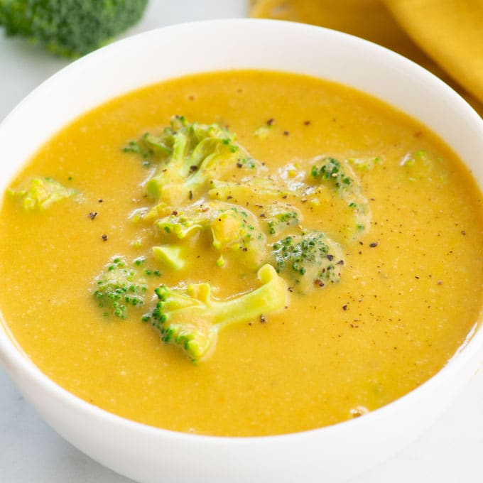 soup with broccoli and nutritional yeast