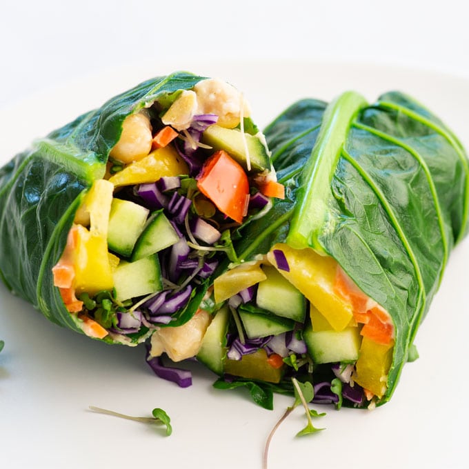 vegan chickpea collard green wraps with veggies