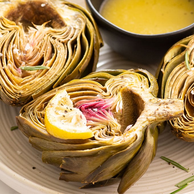 roasted artichokes with vegan garlic butter