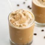 close up of vegan coffee smoothie in glass