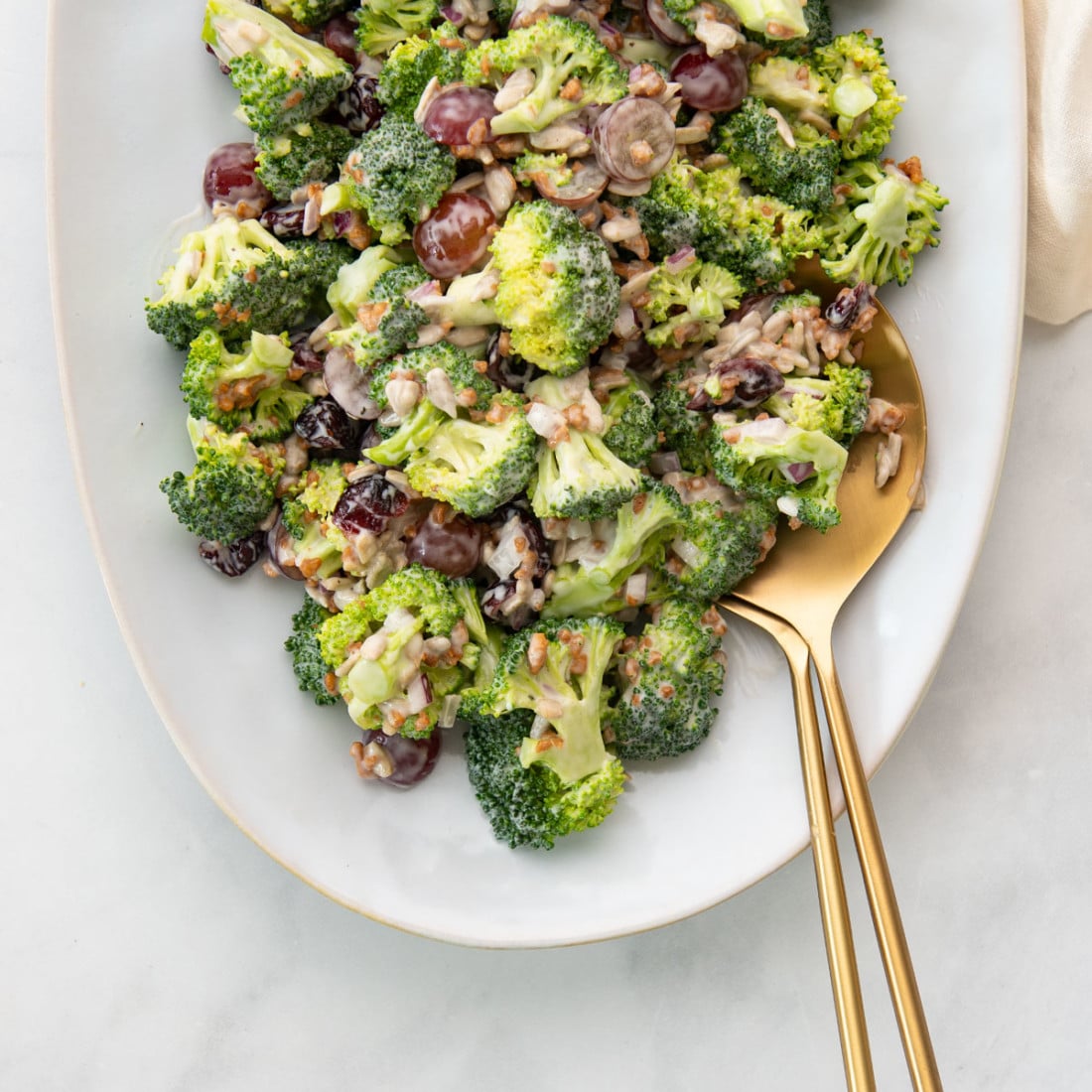 plate of creamy broccoli salad