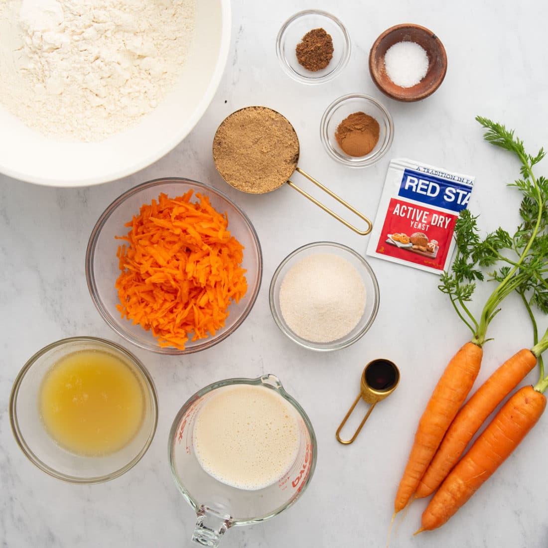 ingredients for vegan carrot cake cinnamon rolls