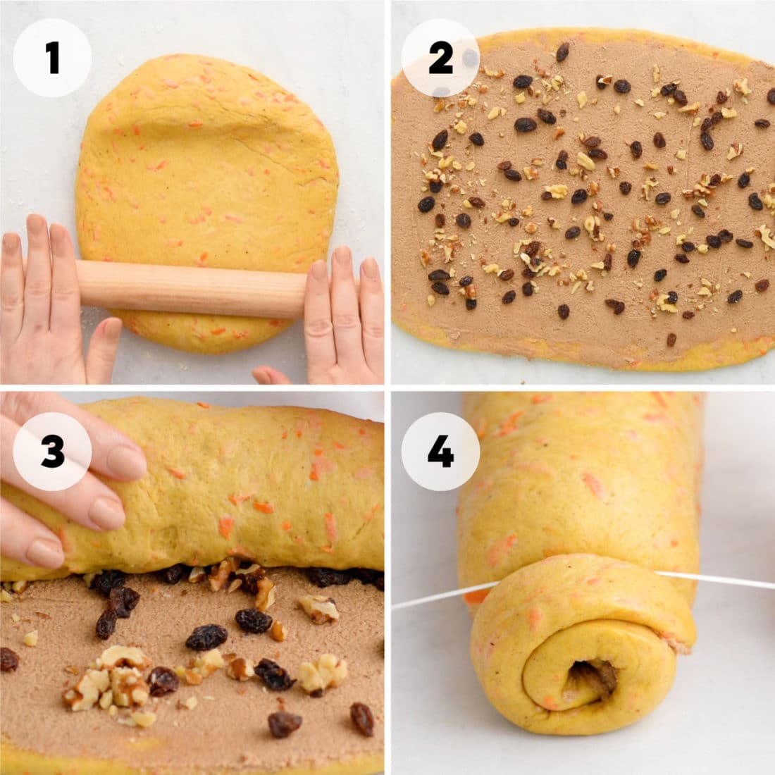 instructions on how to assemble vegan carrot cake cinnamon rolls